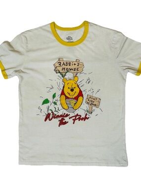 Disney Winnie the Pooh Cream Tee with Yellow Trim and Red Script
